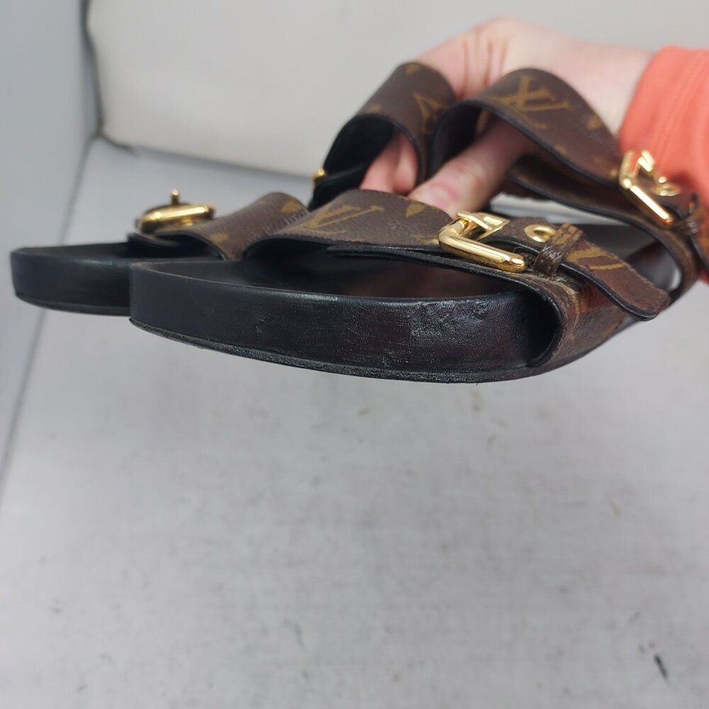 Louis Vuitton Brown Buckle Bom Dia Monogram Flat Slide Sandal - Picture 10 of 13